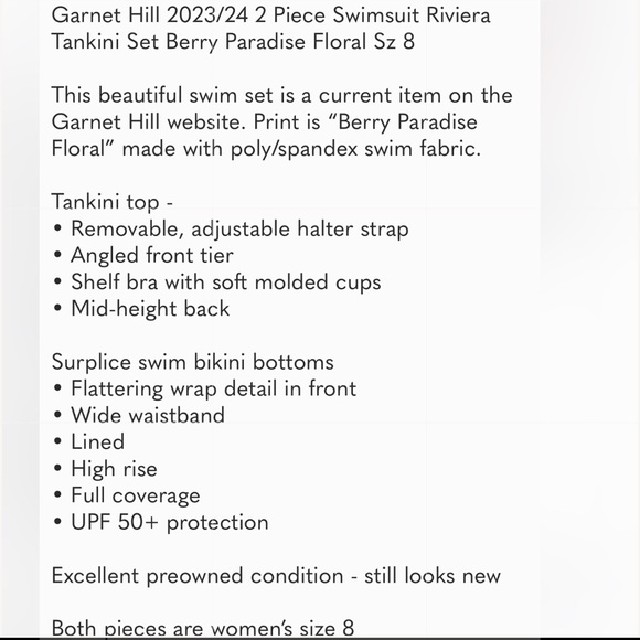 Garnet Hill tankini 8 Like New - Picture 6 of 6